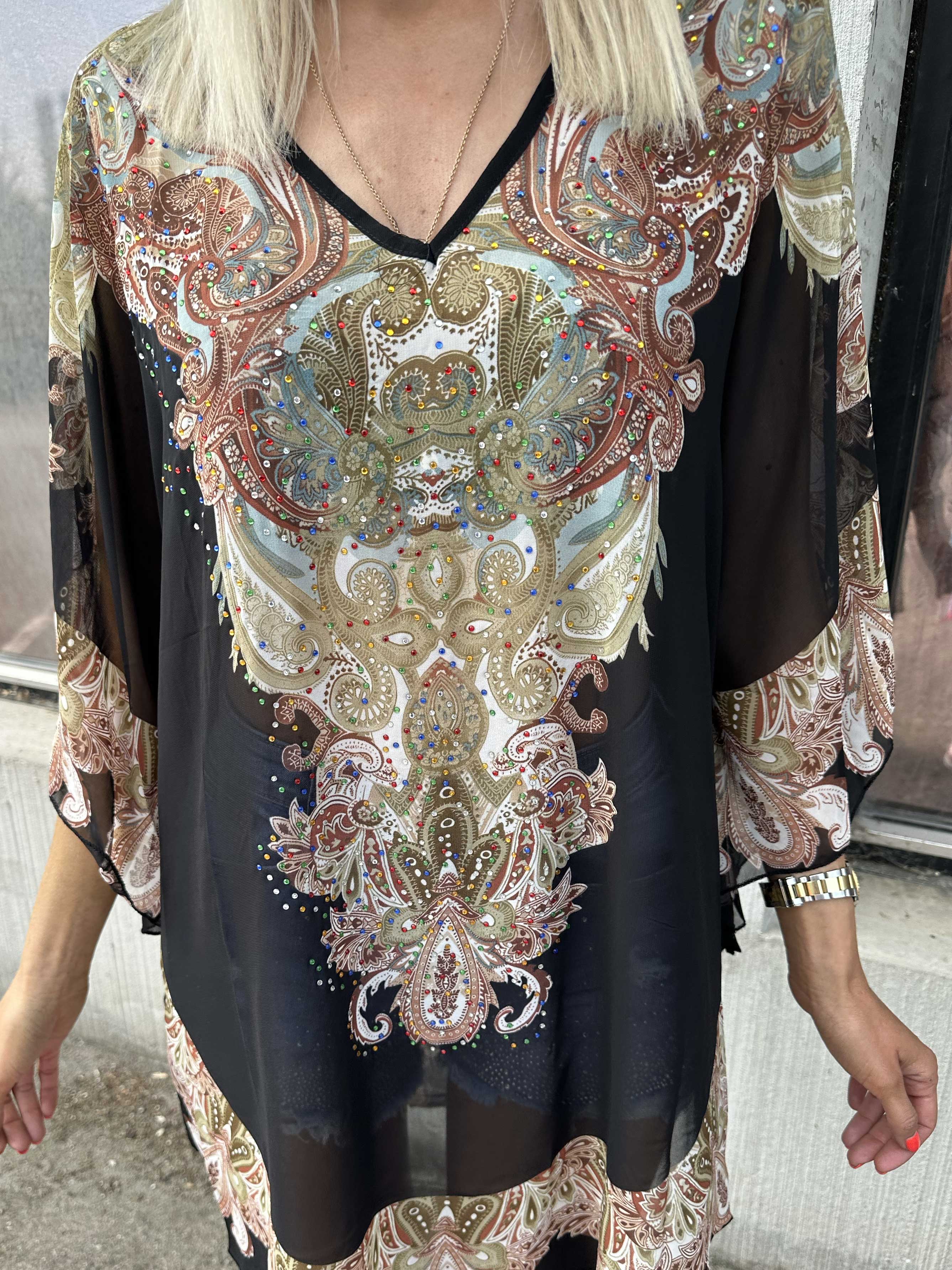 Sigga - Mønstret semi-transparent tunika med similisten